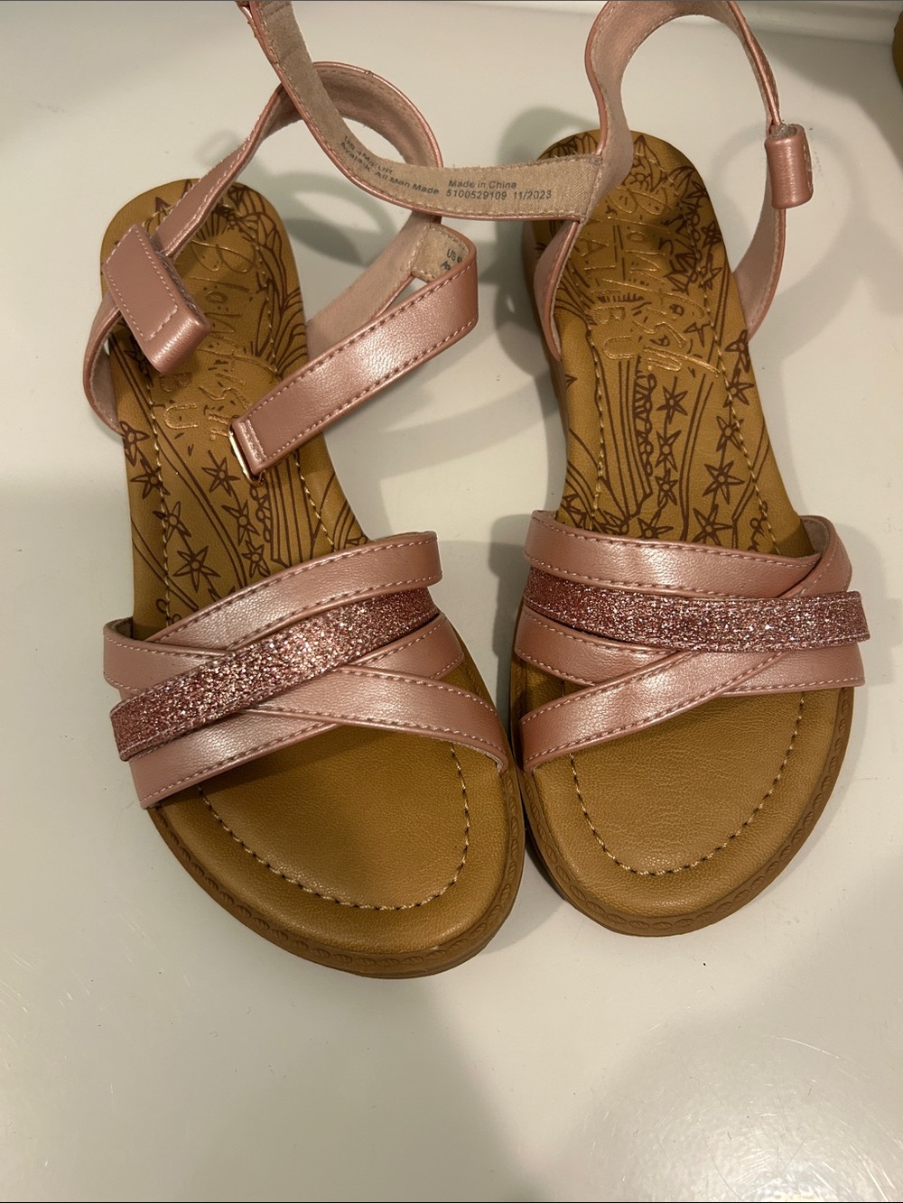 Girls' Pink Glitter Strappy Sandals with Ankle Strap